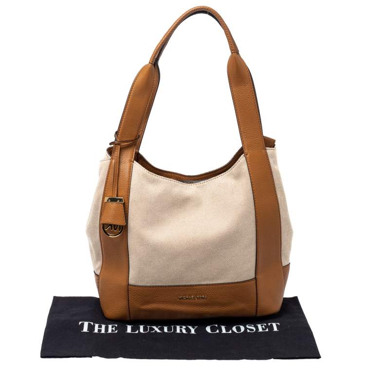 Pre Owned Michael Kors Brown/Beige Canvas and Leather Marlon Tote