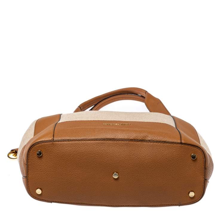 Pre Owned Michael Kors Brown/Beige Canvas and Leather Marlon Tote