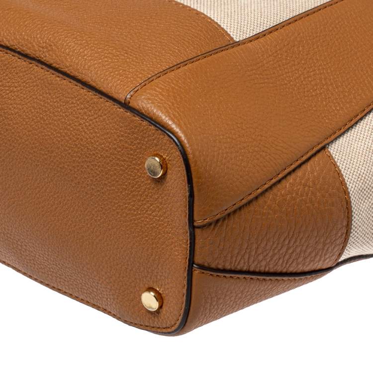 Pre Owned Michael Kors Brown/Beige Canvas and Leather Marlon Tote