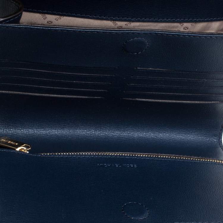 Pre Owned Michael Kors Navy Blue Leather Kinsley Shoulder bag