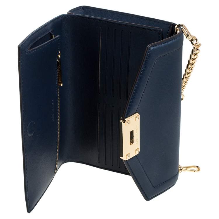 Pre Owned Michael Kors Navy Blue Leather Kinsley Shoulder bag