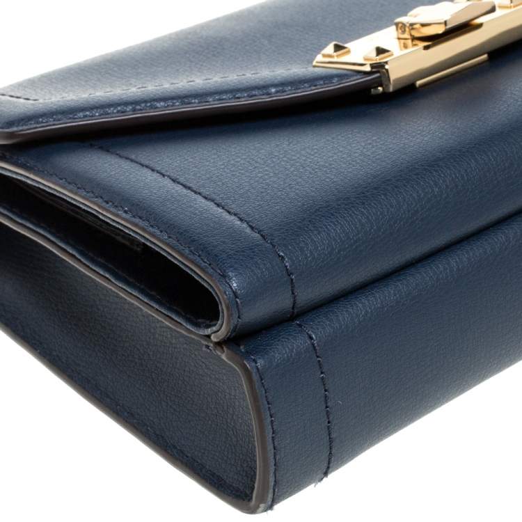 Pre Owned Michael Kors Navy Blue Leather Kinsley Shoulder bag