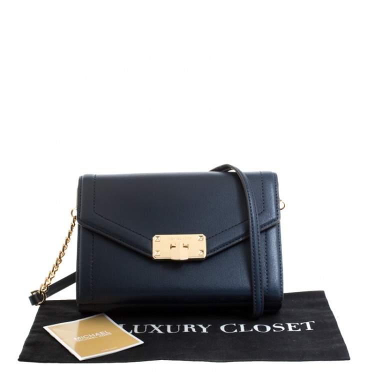 Pre Owned Michael Kors Navy Blue Leather Kinsley Shoulder bag