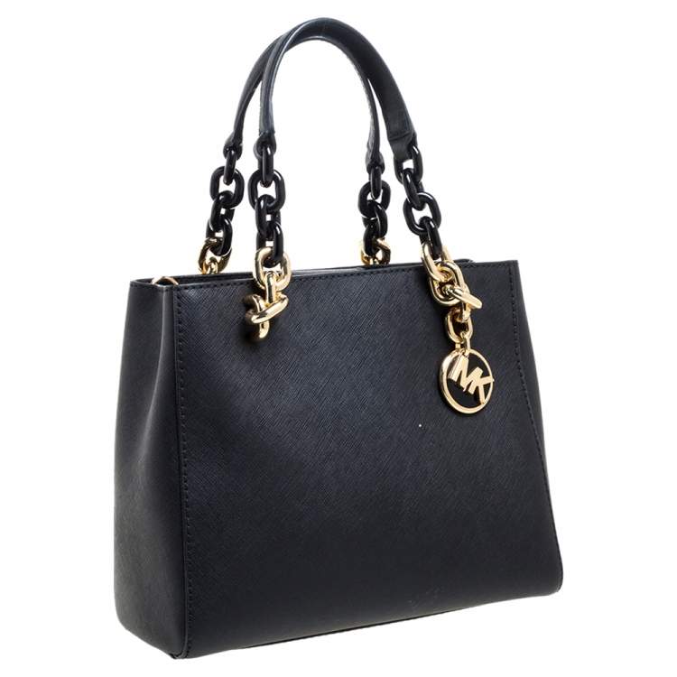 Pre Owned Michael Kors Black Leather Small Cynthia Tote