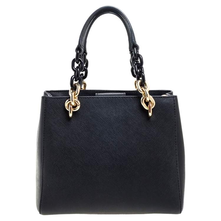 Pre Owned Michael Kors Black Leather Small Cynthia Tote