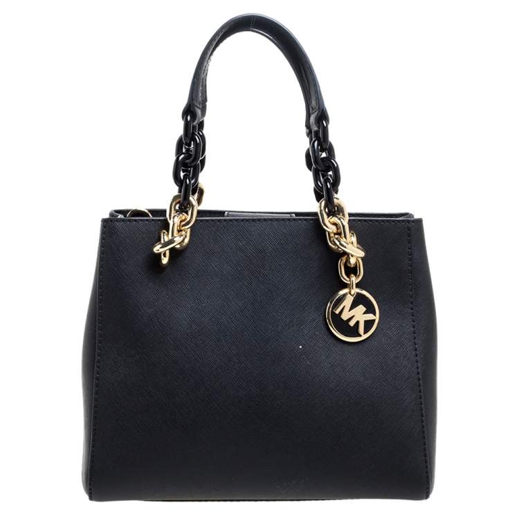 Pre Owned Michael Kors Black Leather Small Cynthia Tote