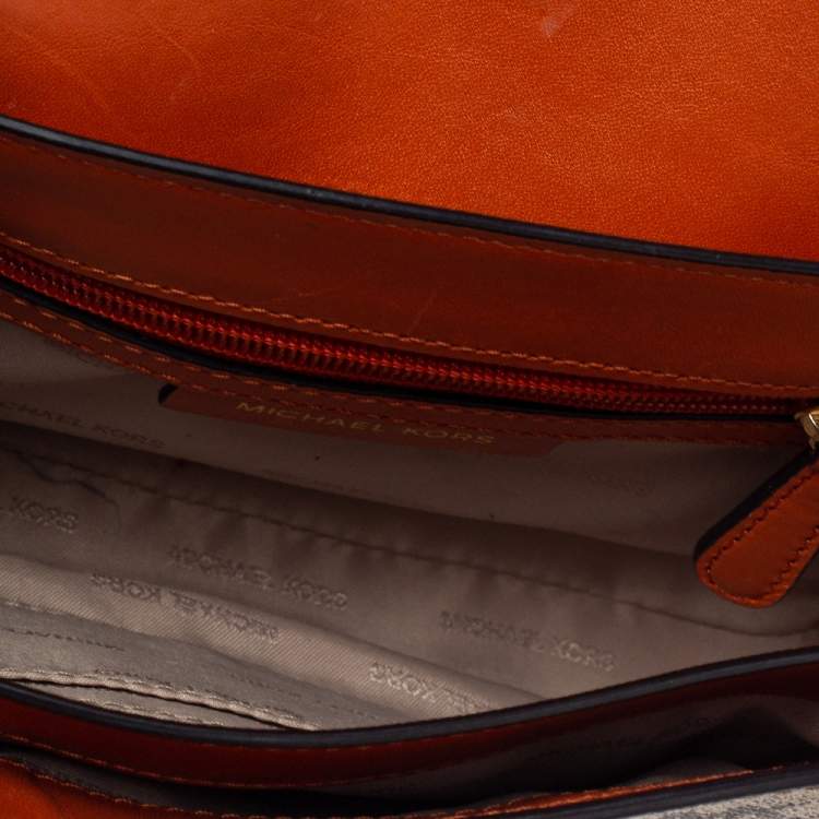 Pre Owned Michael Kors Beige/Tan Signature Coated Canvas and Leather Medium Sloan Editor Chain Bag