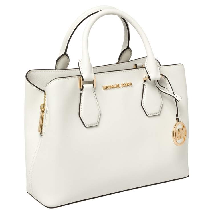 Pre Owned Michael Kors White Leather Savannah Satchel