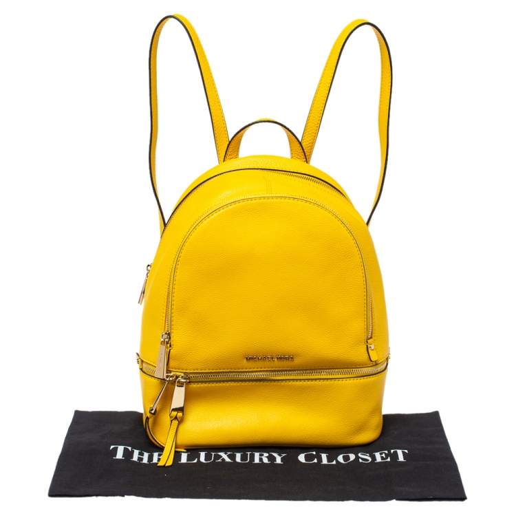 Pre Owned Michael Kors Yellow Leather Rhea Zip Backpack