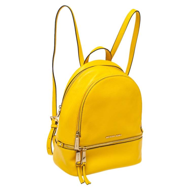 Pre Owned Michael Kors Yellow Leather Rhea Zip Backpack