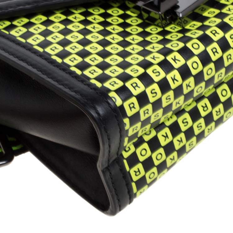 Pre Owned Michael Kors Black/Neon Green Leather Mini Whitney Checkerboard Belt Bag