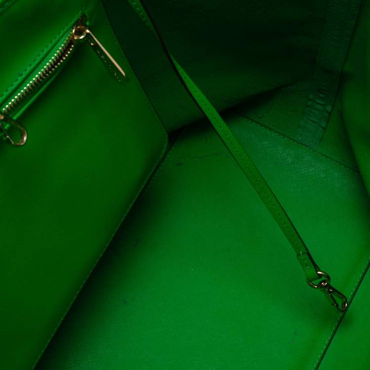 Pre Owned Michael Kors Green Saffiano Leather Jet Set Travel Tote