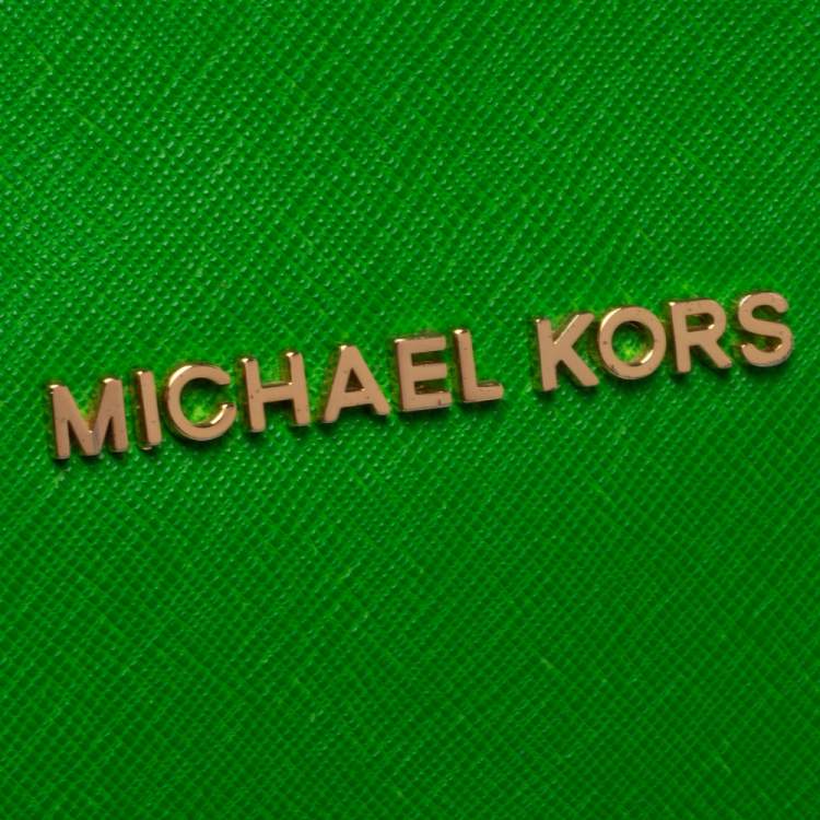 Pre Owned Michael Kors Green Saffiano Leather Jet Set Travel Tote