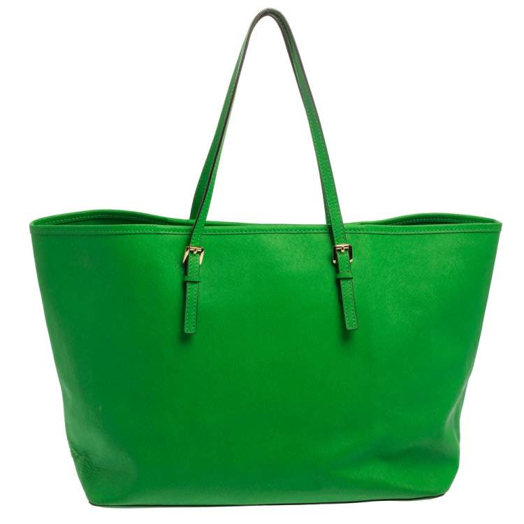 Pre Owned Michael Kors Green Saffiano Leather Jet Set Travel Tote