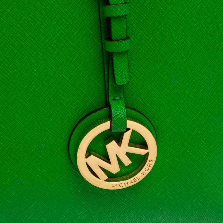 Pre Owned Michael Kors Green Saffiano Leather Jet Set Travel Tote