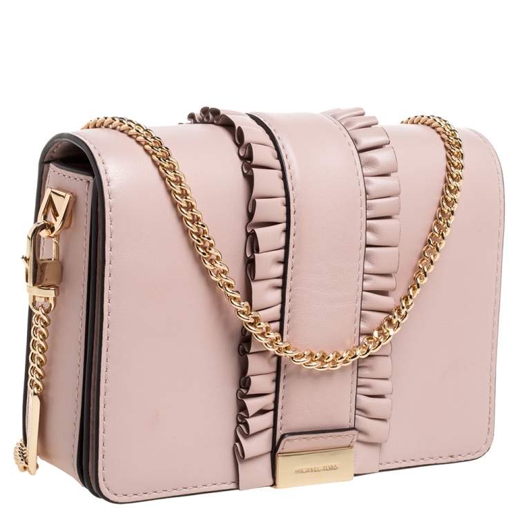 Pre Owned Michael Kors Powder Pink Leather Jade Ruffle Shoulder Bag