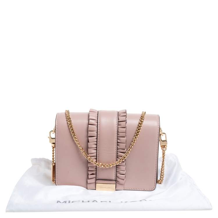 Pre Owned Michael Kors Powder Pink Leather Jade Ruffle Shoulder Bag
