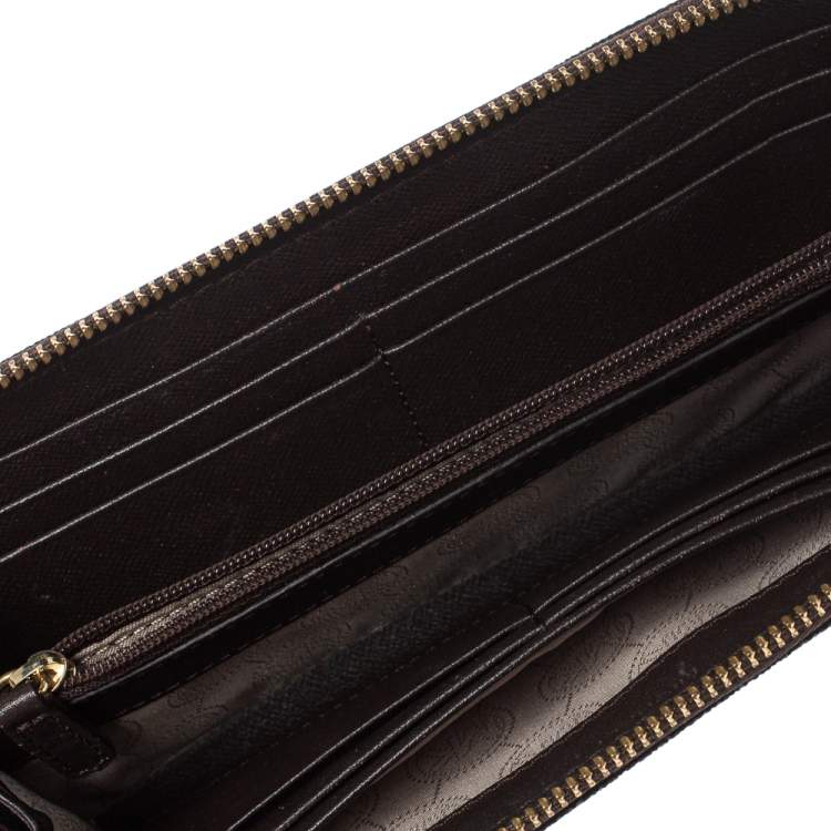 Michael Kors Brown Leather Jet Set Zip Around Wristlet Wallet Michael Kors  | The Luxury Closet