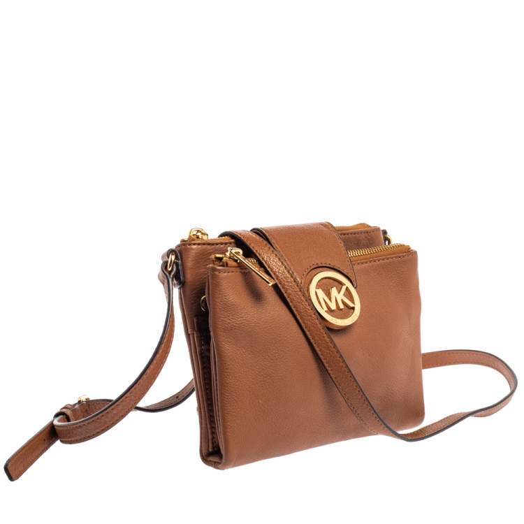 Pre Owned Michael Kors Tan Leather Fulton Crossbody Bag