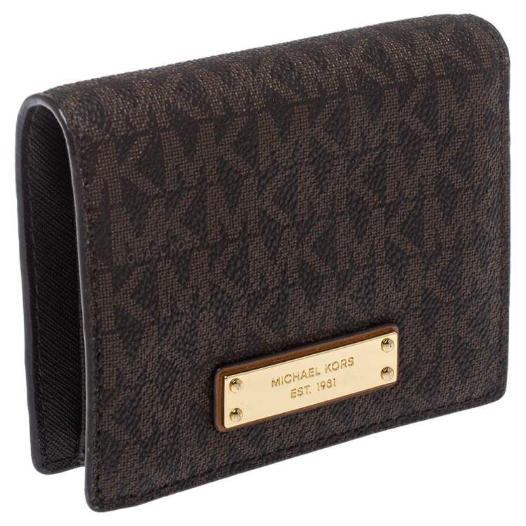 Pre Owned Michael Kors Brown Monogram Coated Canvas Jet Set Bifold Wallet 