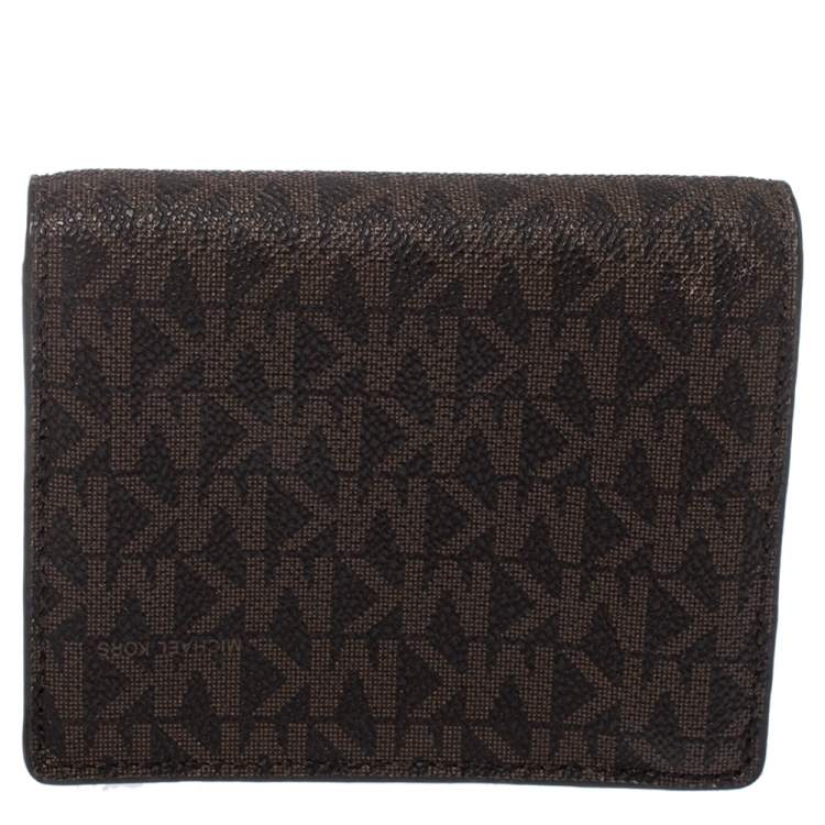 Pre Owned Michael Kors Brown Monogram Coated Canvas Jet Set Bifold Wallet 