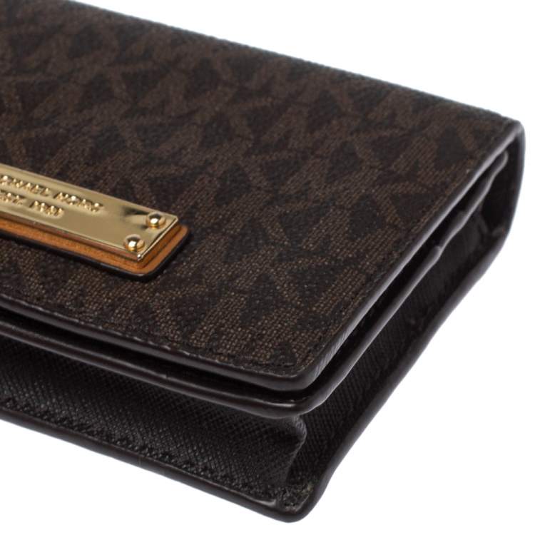 Pre Owned Michael Kors Brown Monogram Coated Canvas Jet Set Bifold Wallet 