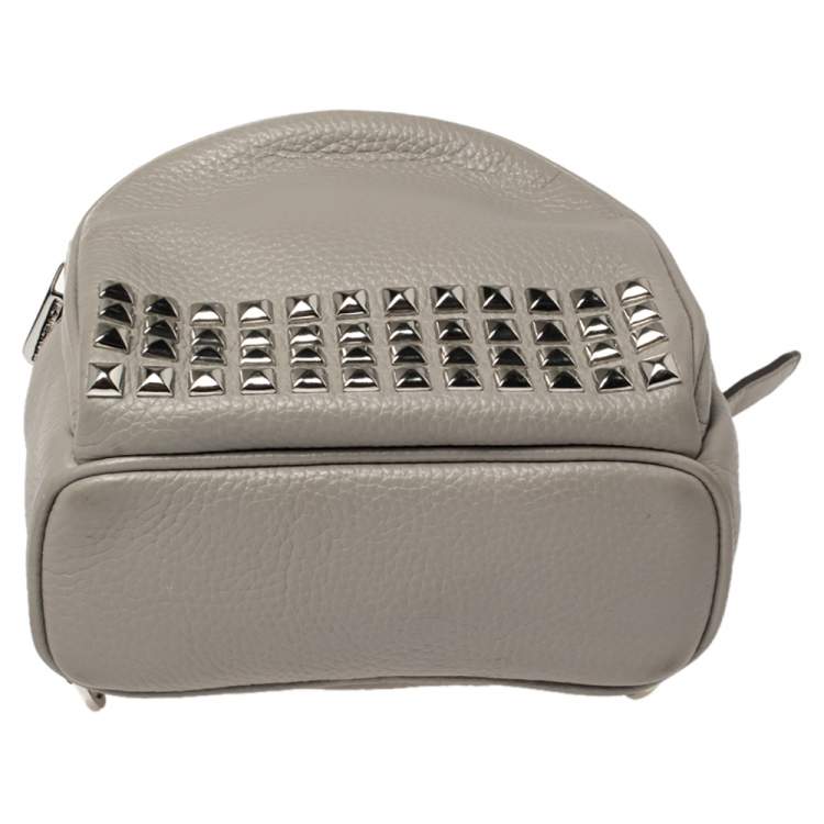 Pre Owned Michael Kors Grey Leather Abbey Studded Backpack