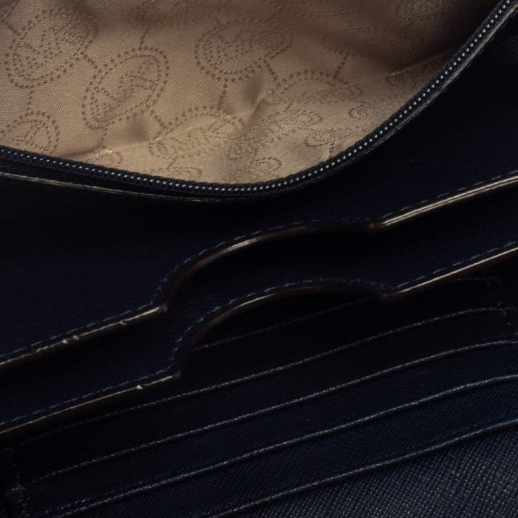 Pre Owned Michael Kors Navy Blue Leather Jet Set Crossbody Bag