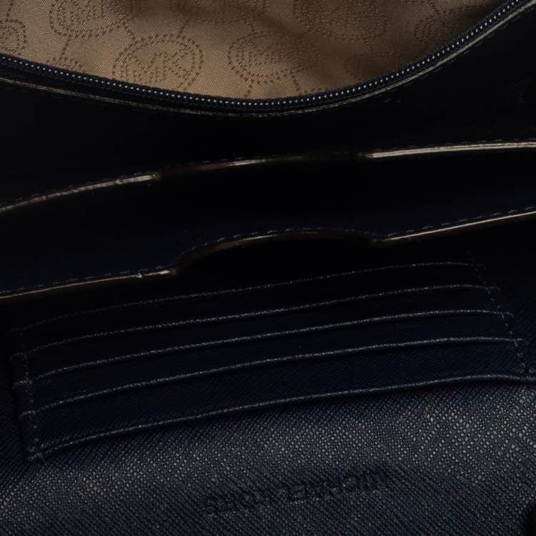 Pre Owned Michael Kors Navy Blue Leather Jet Set Crossbody Bag