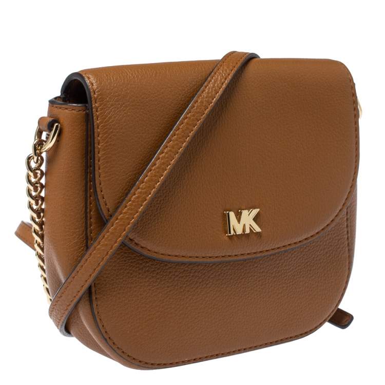 Pre Owned Michael Kors Brown Leather Dome Crossbody Bag