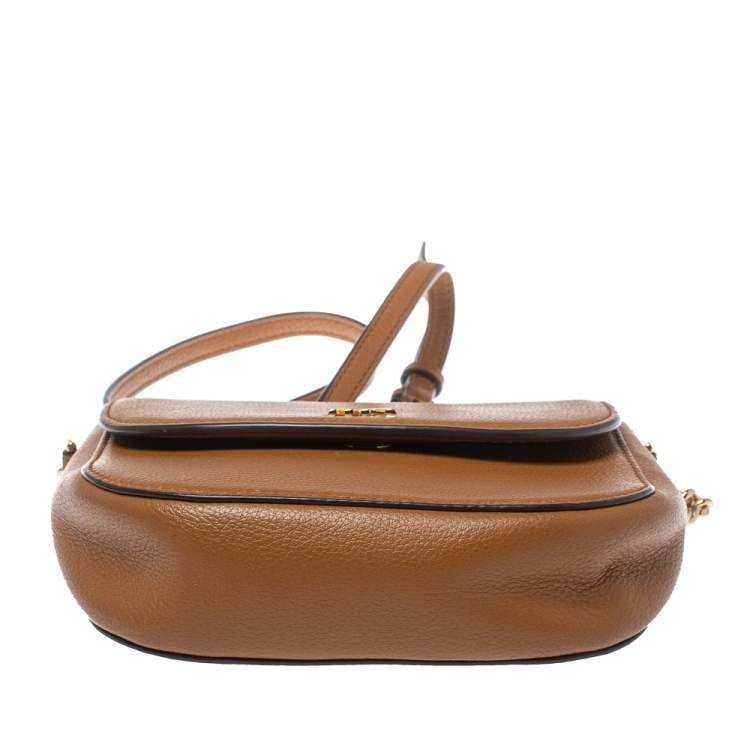 Pre Owned Michael Kors Brown Leather Dome Crossbody Bag