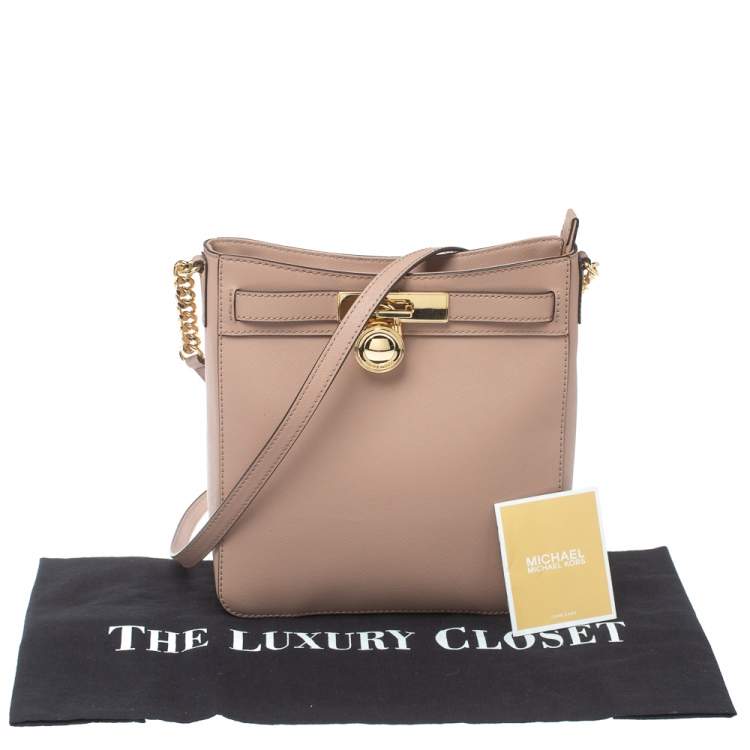 Pre Owned Michael Kors Pale Pink Leather Medium Hamilton Messenger Bag