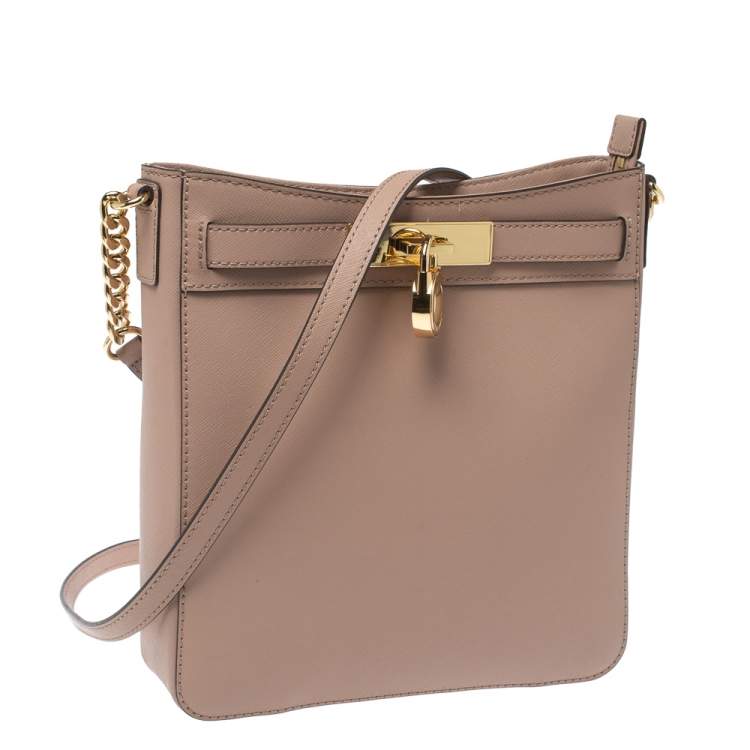 Pre Owned Michael Kors Pale Pink Leather Medium Hamilton Messenger Bag