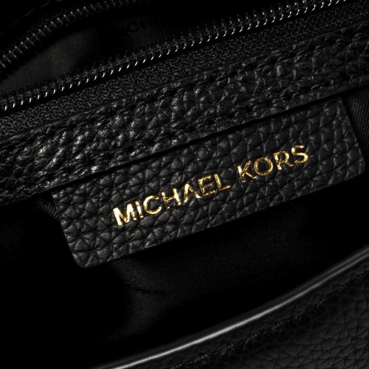 Pre Owned Michael Kors Black/Gold Leather and Snakeskin Embossed Leather Medium Bristol Top Handle Bag