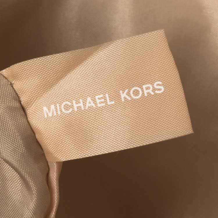 Pre Owned Michael Kors Beige/Gold Canvas and Croc Embossed Leather Tote