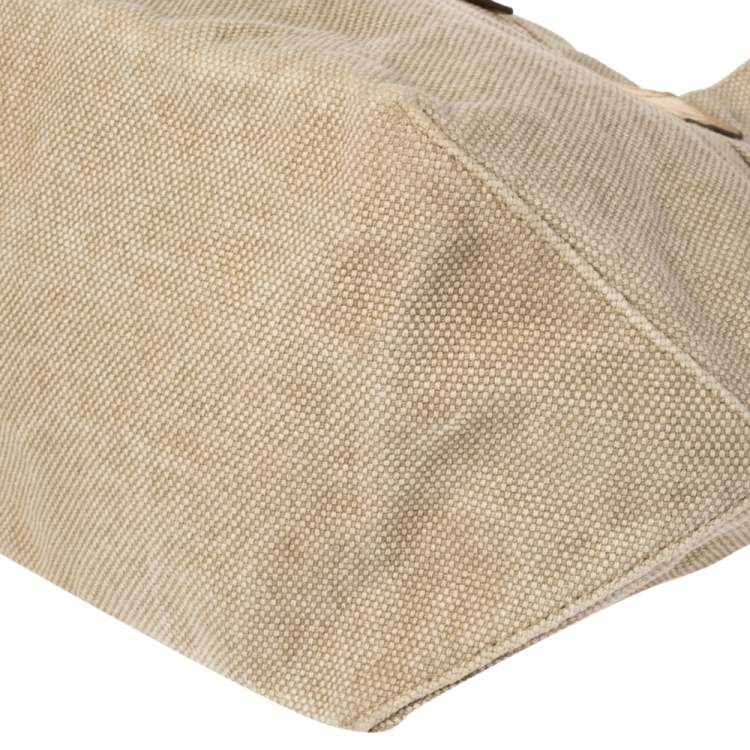 Pre Owned Michael Kors Beige/Gold Canvas and Croc Embossed Leather Tote