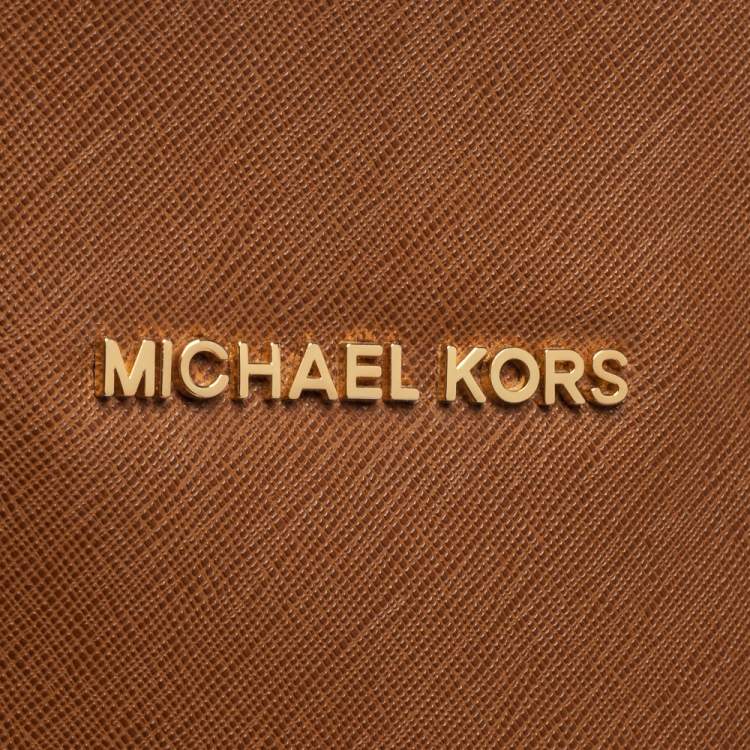 Pre Owned Michael Kors Brown Saffiano Leather Large Jet Set Travel Tote