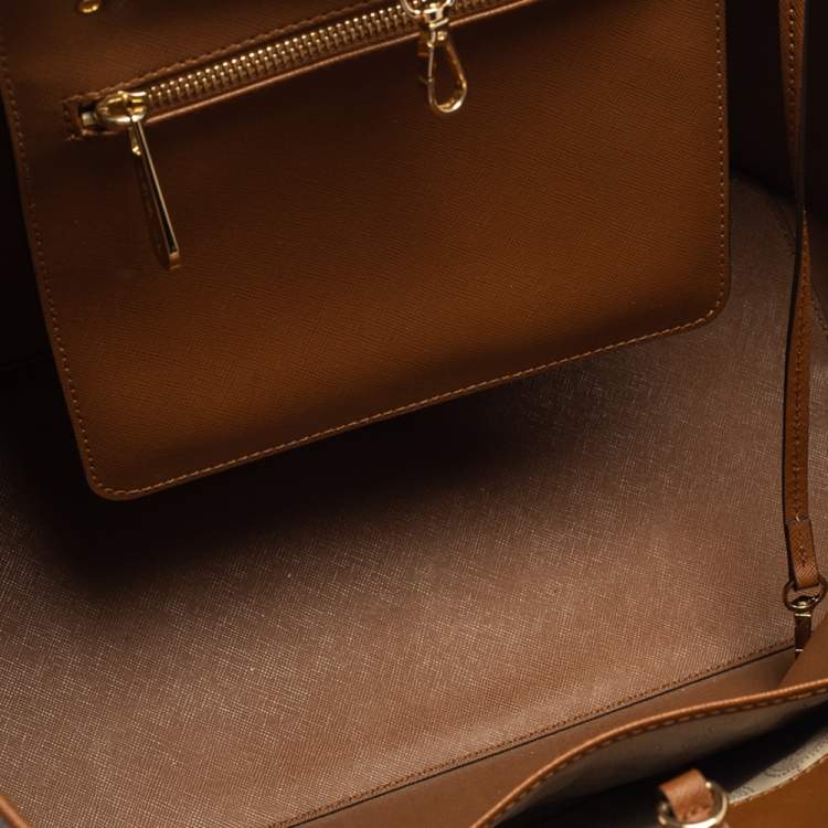 Pre Owned Michael Kors Brown Saffiano Leather Large Jet Set Travel Tote