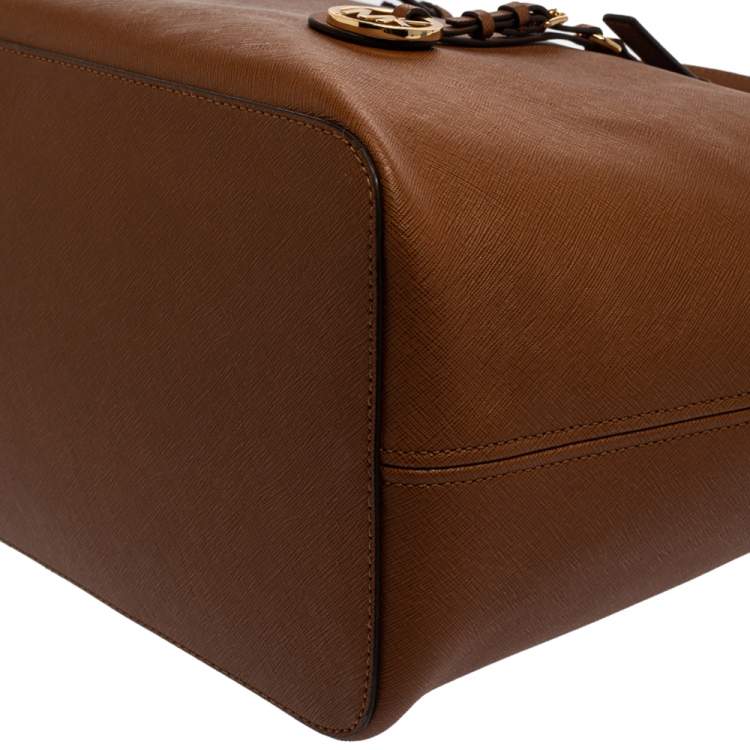 Pre Owned Michael Kors Brown Saffiano Leather Large Jet Set Travel Tote