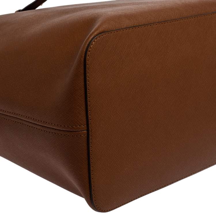 Pre Owned Michael Kors Brown Saffiano Leather Large Jet Set Travel Tote