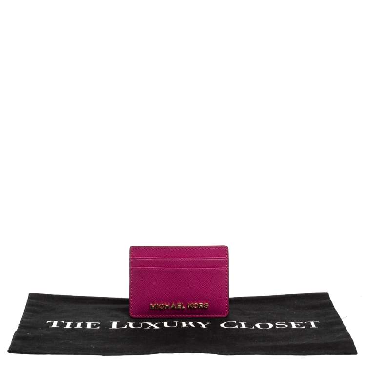 Pre Owned Michael Kors Magenta Leather Jet Set Card Holder 