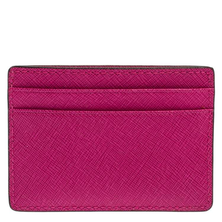 Pre Owned Michael Kors Magenta Leather Jet Set Card Holder 