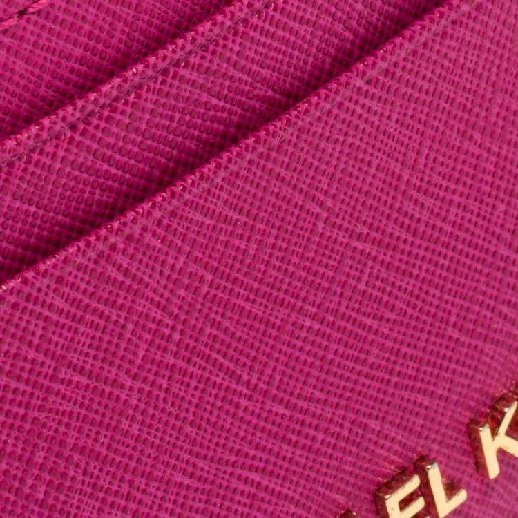 Pre Owned Michael Kors Magenta Leather Jet Set Card Holder 
