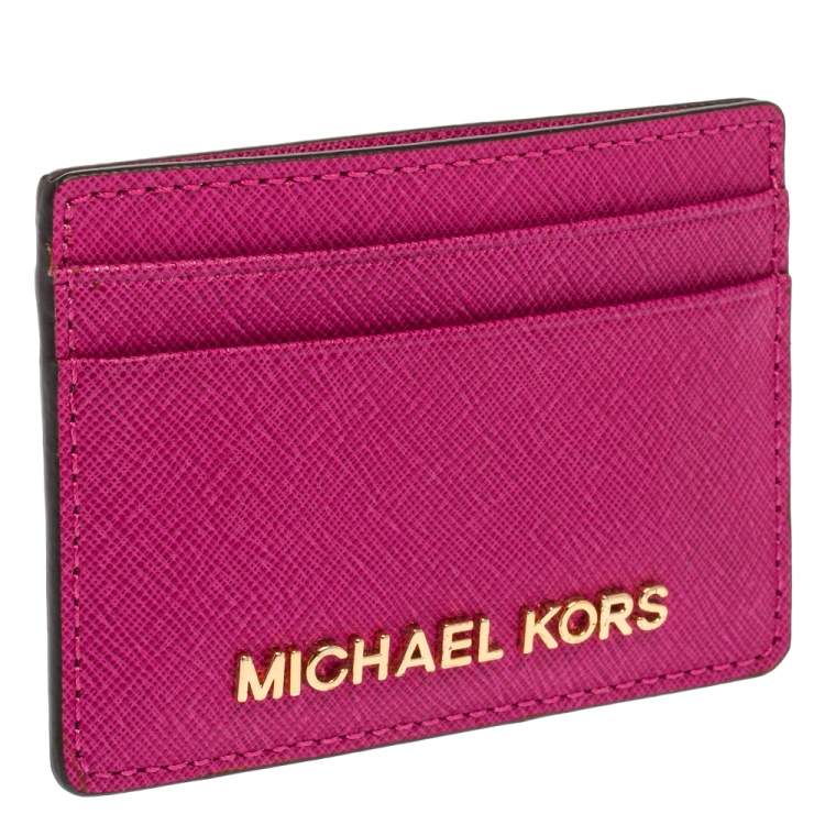 Pre Owned Michael Kors Magenta Leather Jet Set Card Holder 