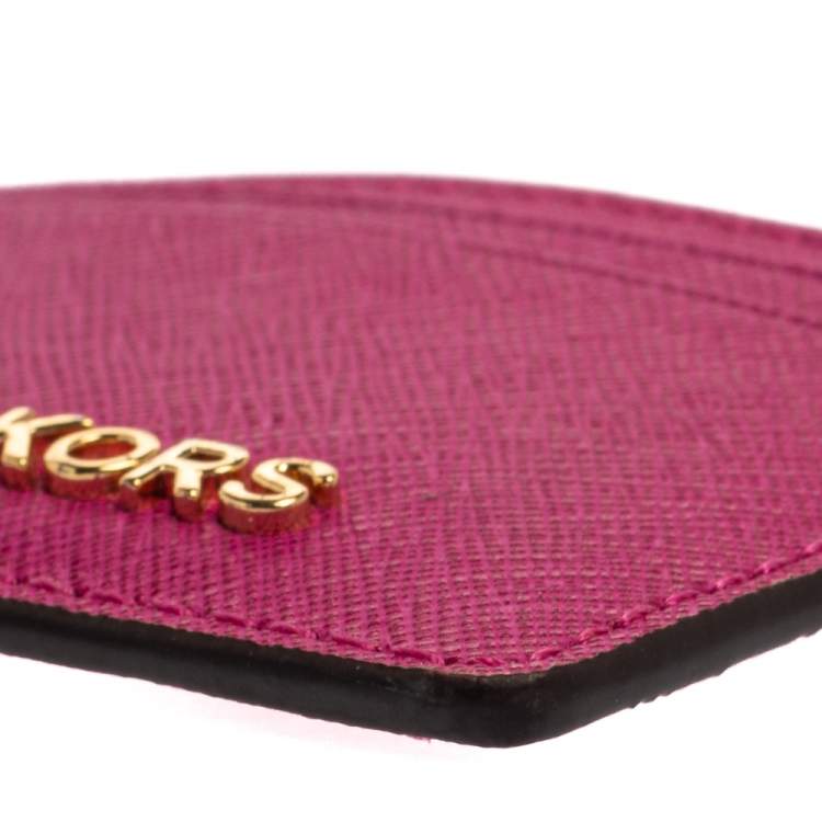 Pre Owned Michael Kors Magenta Leather Jet Set Card Holder 
