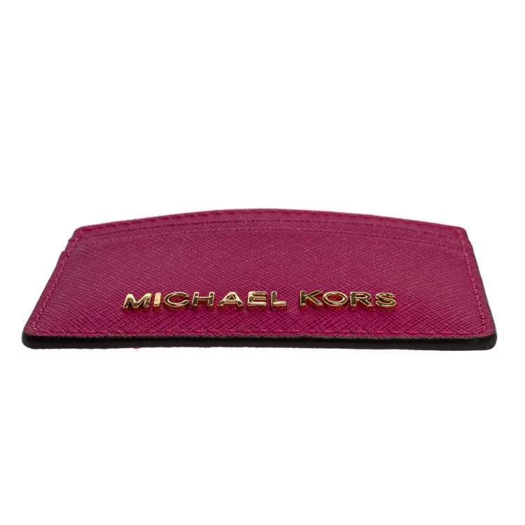 Pre Owned Michael Kors Magenta Leather Jet Set Card Holder 