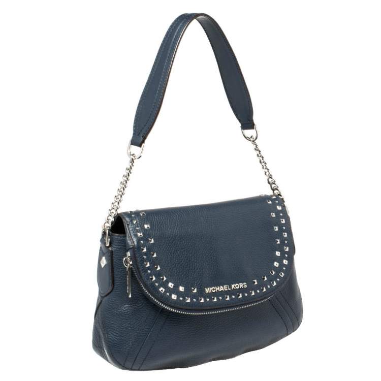 Pre Owned Michael Kors Blue Leather Bedford Aria Shoulder Bag