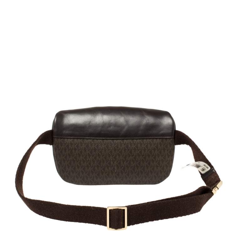 Pre Owned Michael Kors Brown Signature Coated Canvas and Leather Fanny Belt Bag