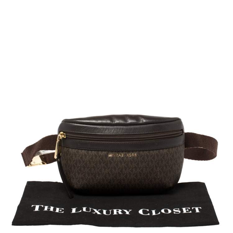 Pre Owned Michael Kors Brown Signature Coated Canvas and Leather Fanny Belt Bag