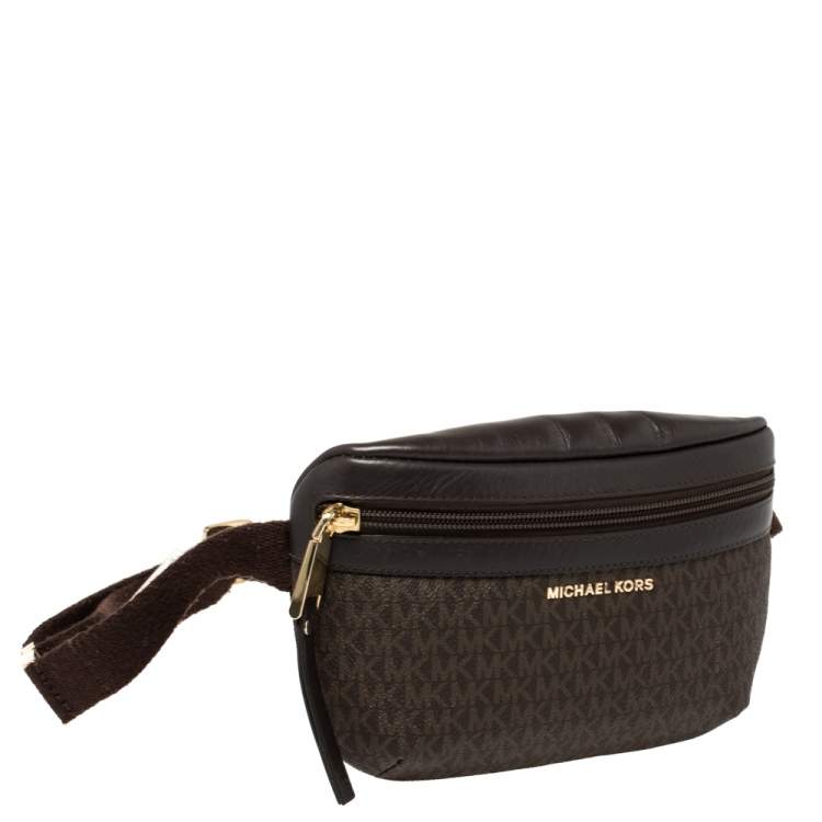 Pre Owned Michael Kors Brown Signature Coated Canvas and Leather Fanny Belt Bag
